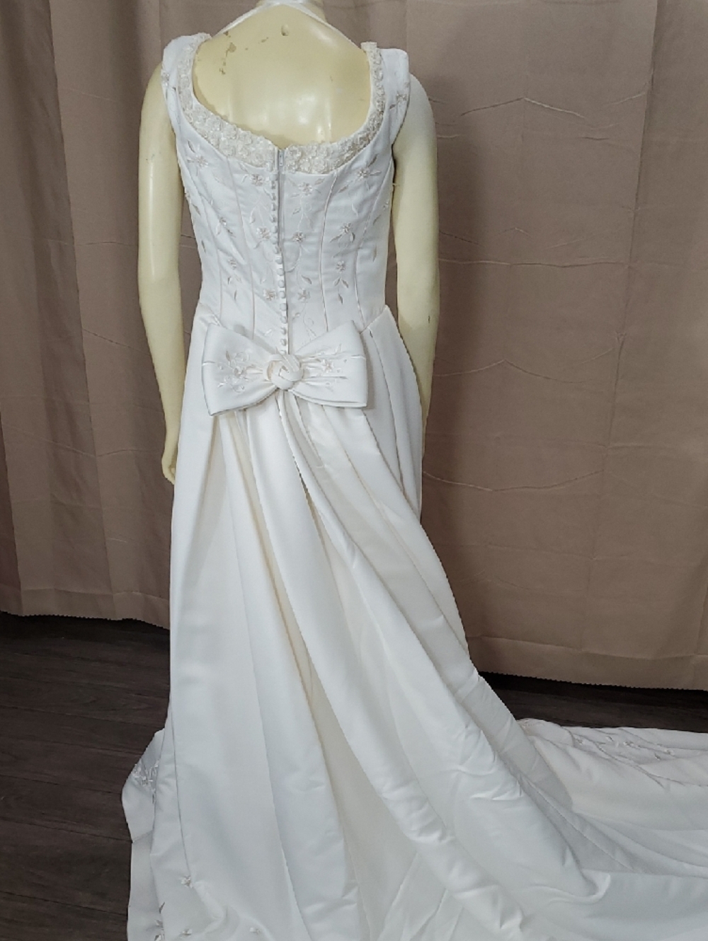 Classic White Bridal Gown with Corset Bodice and Chapel Train - Picture 12 of 16